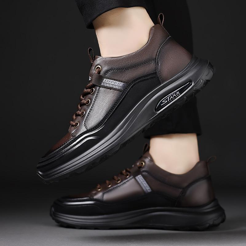 Trendy Men's Shoes First Layer Cowhide Autumn New Sports and Leisure Shoes Men's Light and Non-slip Daily Casual Leather Shoes Men's