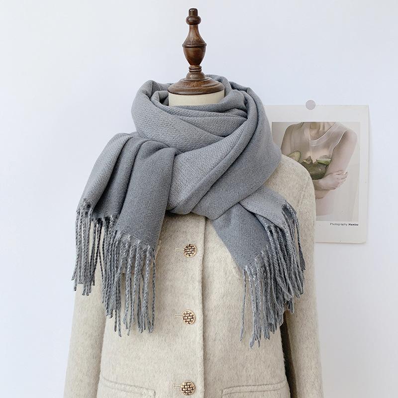 35 цветов 2024 осень и зима новый двухсторонний однотонный искусственный кашемировый кисточный платок утолщенный теплый шарф для мужчин и женщин