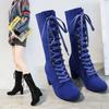 Fashion Winter Women Boots Shoes Fashion Vintage Lace-up Boots Women Round Cowboy High Heels Booties Shoes Woman Botas Mujer