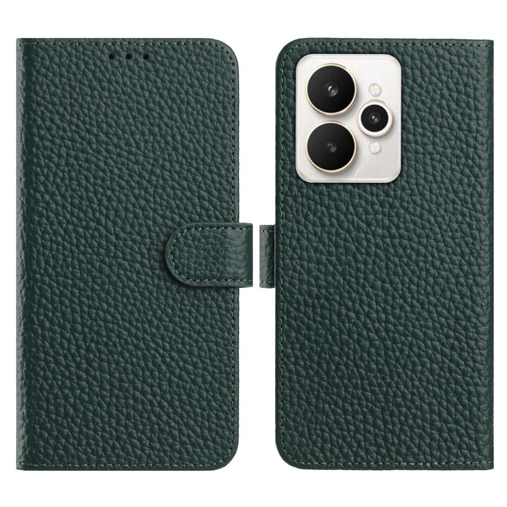 For Realme 15 5G/Realme 15 Pro 5G Case Wallet Stand Litchi Texture Genuine Cow Leather Flip Phone Cover