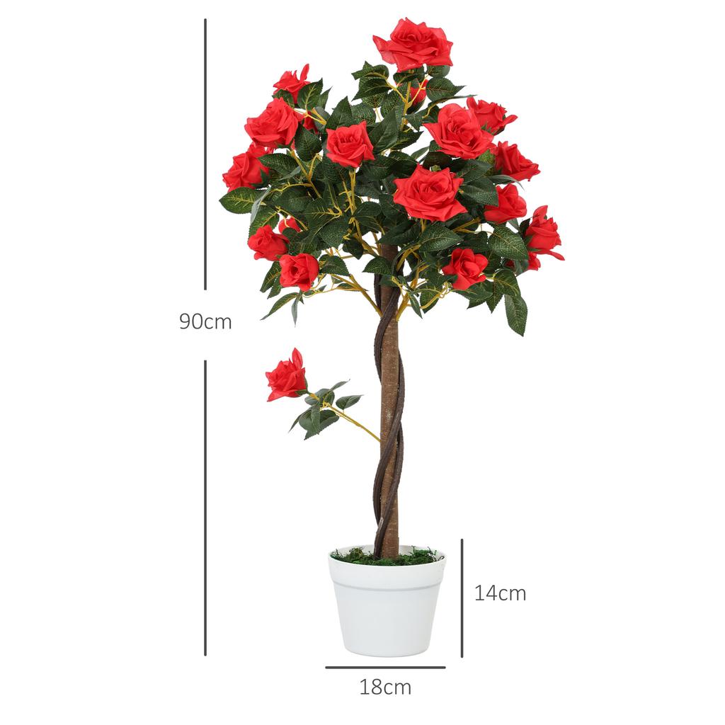 Set Of 2 Artificial Plants White Rose Floral In Pot Fake Plants For Home Indoor Decor 90cm Red