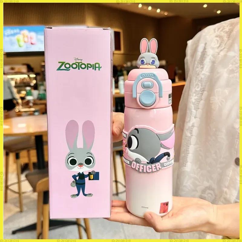 500Ml Zootopia Stainless Steel Thermos Dual Drinking Straw Cup 3D Nick Wilde Judy Hopps For Kids Anime Fans Fun Gifts