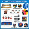 Monster Truck Birthday Party Supplies,119pcs Monster Machines Party Plates and Napkins Cups Table Cloth Banner Balloons Cake Topper Ect