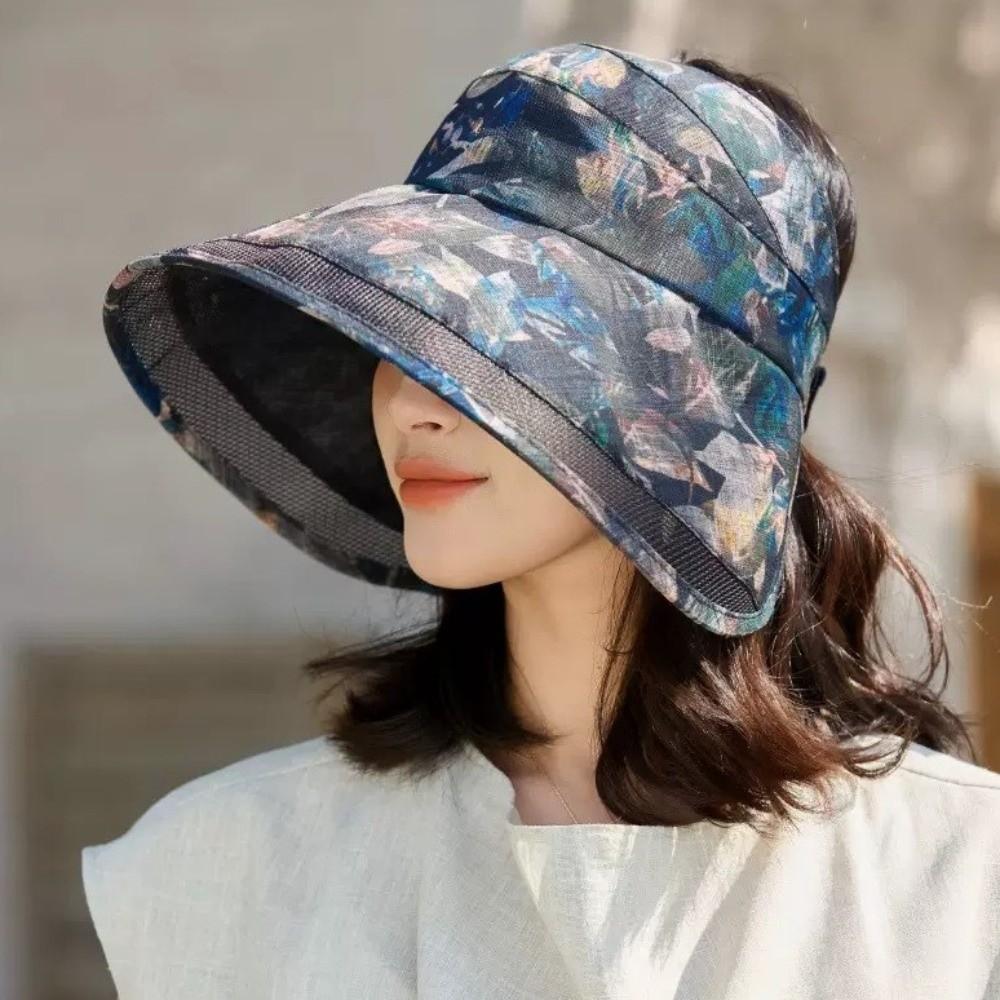 Fashion Adjustable Flower Empty Top Cap Polyester Breathable Anti-Sun Fisherman Hat Mesh Leaf Large Brim Sun Hat Leisure