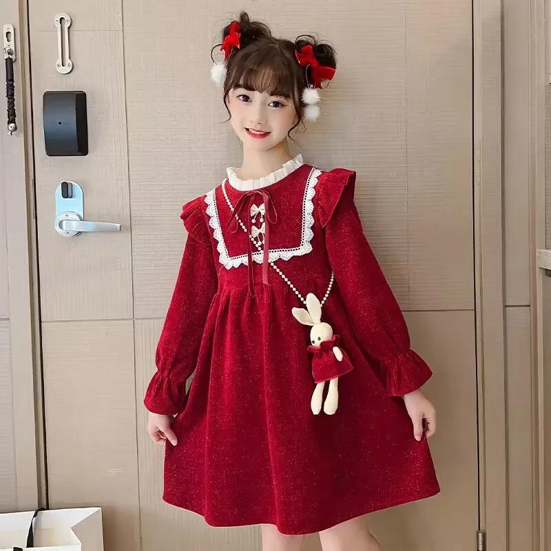 Красное новогоднее платье принцессы для девочек - модная юбка в зимнем стиле с небольшим ароматом