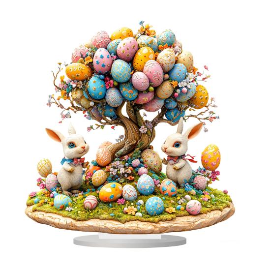 Easter Bunny Acrylic Ornament 2D Flat Print Colorful Eggs Tree Rabbit Ornament Desktop