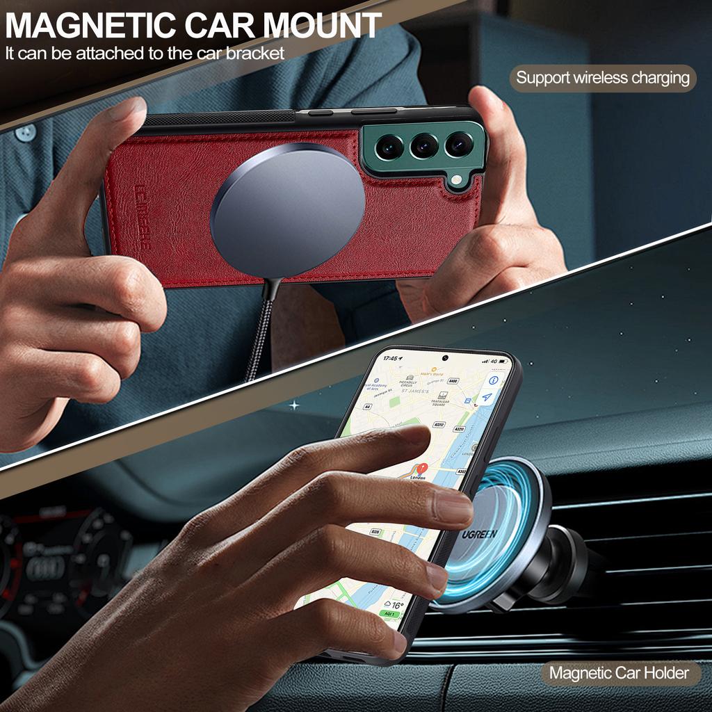 LC.IMEEKE For Samsung Galaxy S21 FE 5G Magnetic Case Leather TPU Back Cover
