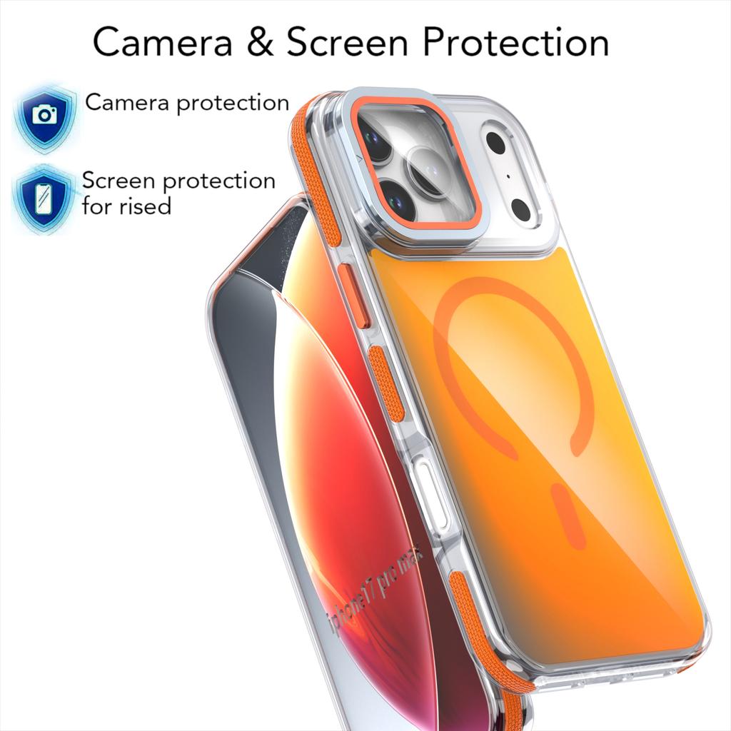 For iPhone 17 Pro Magnetic Case TPU Acrylic Phone Back Cover with Lens Film and Kickstand