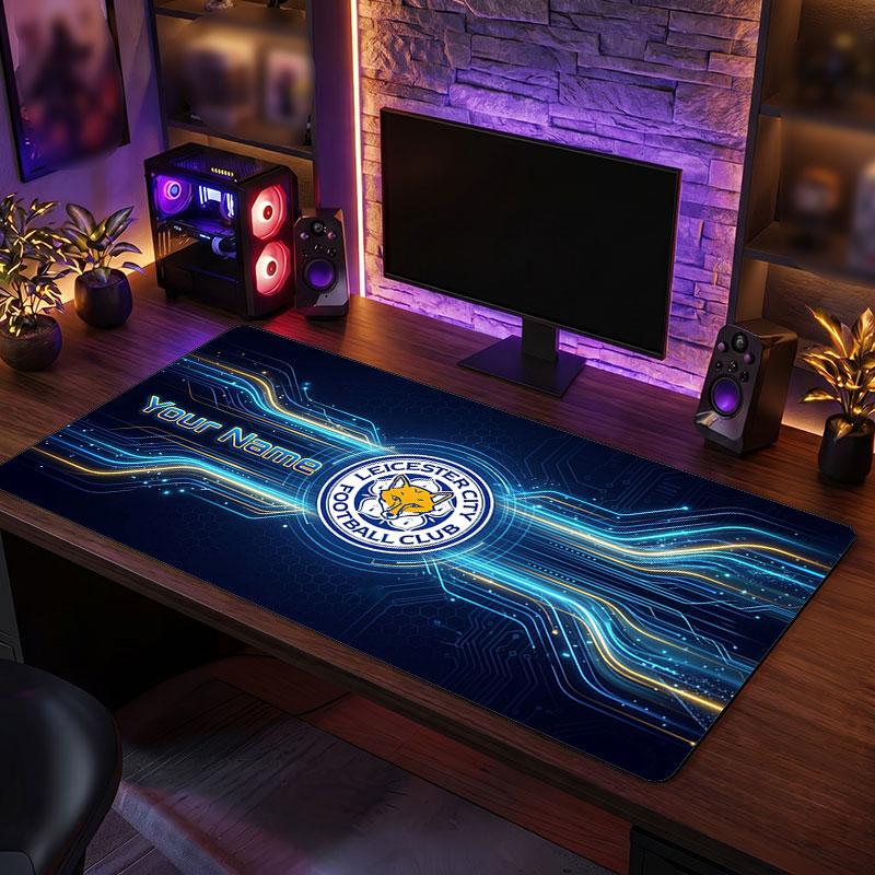 Leicester City Custom Large Mouse Pad, Personalized Name Text Print, Football Logo Non‑Slip Desk Mat Gaming Gift