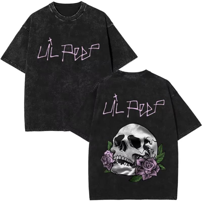 Стирка Винтаж Рэпер Lil Peep Двусторонний Принт Футболки Унисекс Женская Мода Хип-Хоп Оверсайз Короткий Рукав Футболка Уличная Одежда