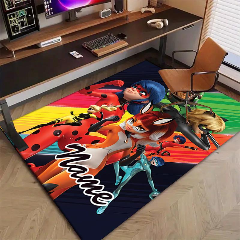 Custom Ladybug Mat Personalized Name, Polyester Washable Indoor Entryway Rug, Gift for Christmas, Easter, Thanksgiving Day