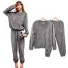YUESUO Fluffy Winter Pajama Warm Cute Long and Set with Embroidered Fluffy and Perfect Gift Women's Set, Fleece, Loungewear, Pants, Top, 2-Piece Logo,