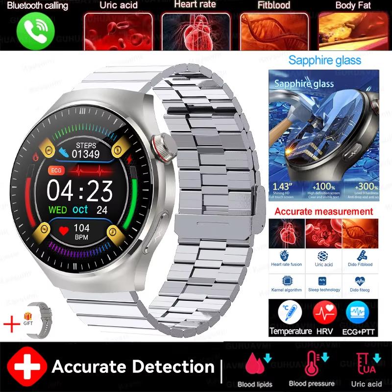 2025 New Health Nursing Grade Smart Watch Men Blood Lipid Uric Acid Tracker ECG+PPG Clock Bluetooth Call Smartwatches For Xiaomi