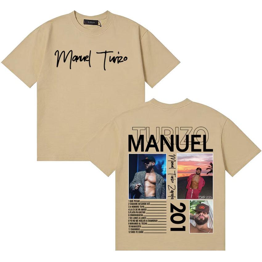 Singer Unisexuel Turizo 201 Music Summer Y2K T Shirt Unisexs Women Double Sided Print Short Sleeve Tshirts Cotton Cozy Tshrits Unisex