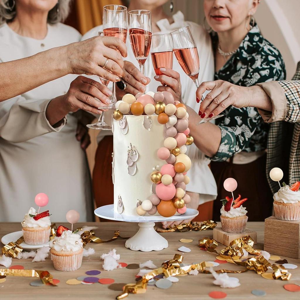 56pcs Boho Styles Ball Cake Picks Colorful Ball Shaped Cake Topper Pearl Balls Cake Insert Topper for Birthday Party Wedding