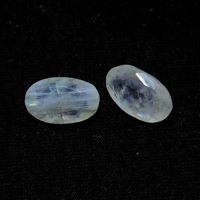 9X15MM натуральный радужный лунный камень, огранка «Клетка», 11 карат. Овальный драгоценный камень 02 шт. Лот RML-434