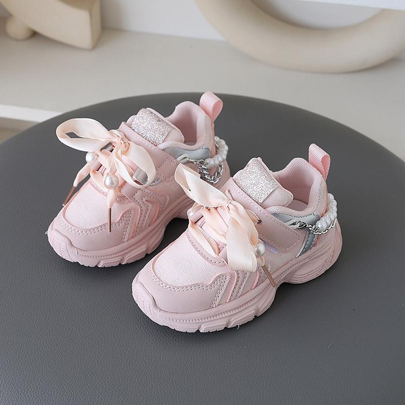 Girls Spring Autumn Breathable Chunky Sneakers Non Slip Soft Sole Fashion Casual Shoes For Little And Middle Kids