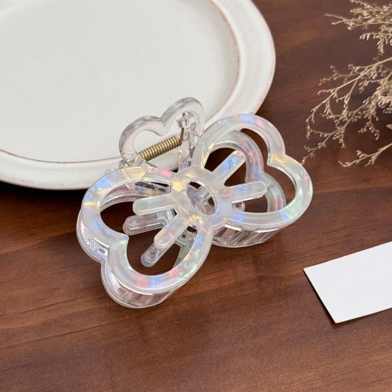 Hair Claw Hollow Bow Shape Colorful Transparent Texture Stable Grip Shark Clip Bun Half-Tied Hair