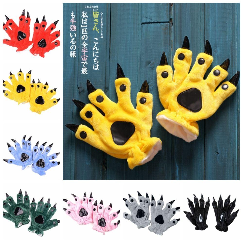 Фланелевые перчатки с изображением лап животных Согревающие перчатки с изображением динозавров Теплые перчатки Кигуруми Перчатки с изображением животных Хэллоуин