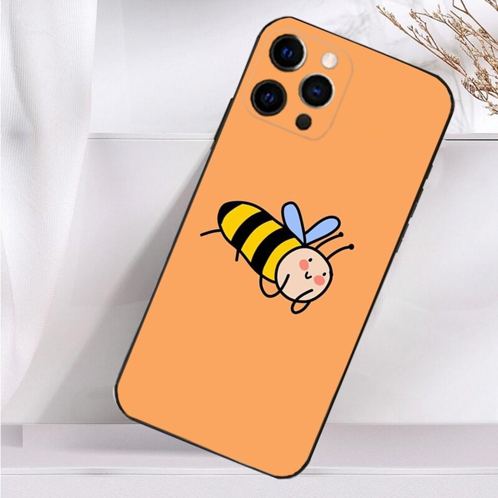 Мультяшный Чехол для Телефона с Маленькими Желтыми Пчелками Для iPhone 16,15,14,13,12,11 Plus,Pro Max,XS,X,XR,SE,Mini,8,7 Мягкий Силиконовый Черный Чехол