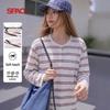 Женская футболка SPAO в полоску с длинным рукавом и воротником-хенли