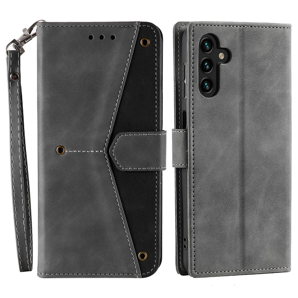 For Samsung Galaxy S25 FE Leather Case Splicing Stitching Wallet Phone Cover with Wrist Strap