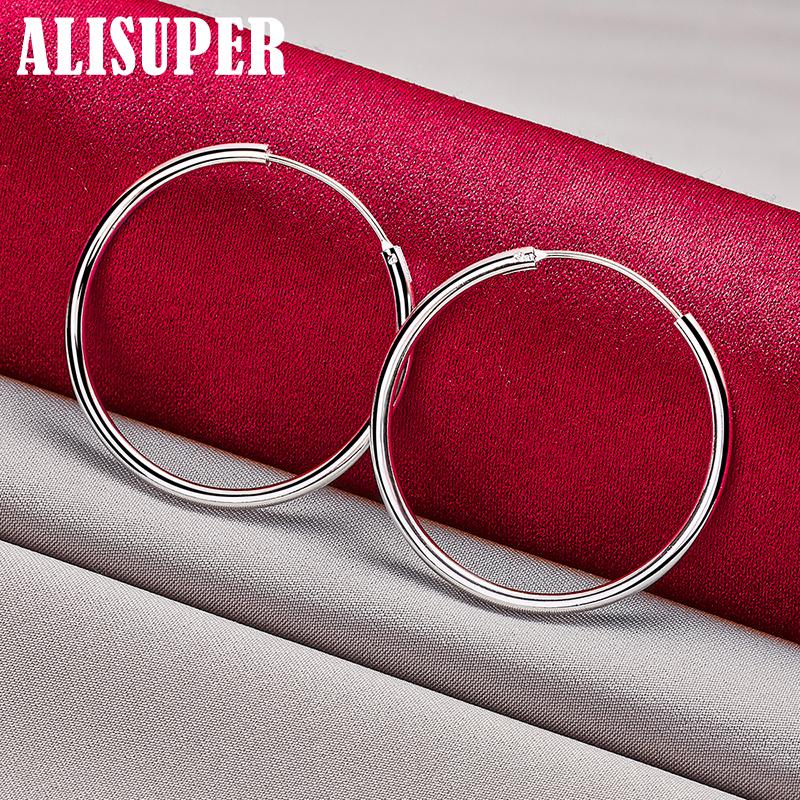Ювелирные изделия из стерлингового серебра 925 пробы, гладкие серьги-кольца большого размера диаметром 35 мм