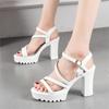2024 New Heel Thick Heel Waterproof Table Sandals Women's Fashion Muffin Platform Catwalk Women's Shoes Buckle Heightening Sandals Women