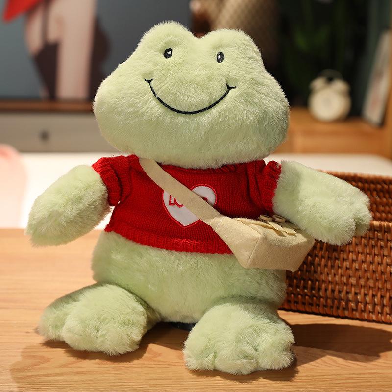 A Smiling Frog Plush Doll Cute Frog Doll Sleeping Toy Green Bean Frog