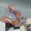 Женские сандалии с острым носком со стразами, новые женские прозрачные тонкие высокие туфли для вечеринок, женская пикантная обувь из искусственной кожи на мелкой платформе