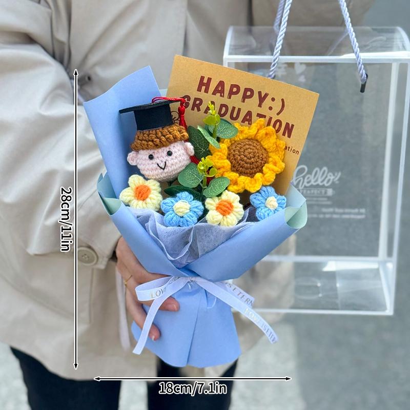 Crochet Bouquet Graduation Flower Gift Hand-woven Sunflower Bouquets Graduation Finished Crochet Flower Birthday Gift