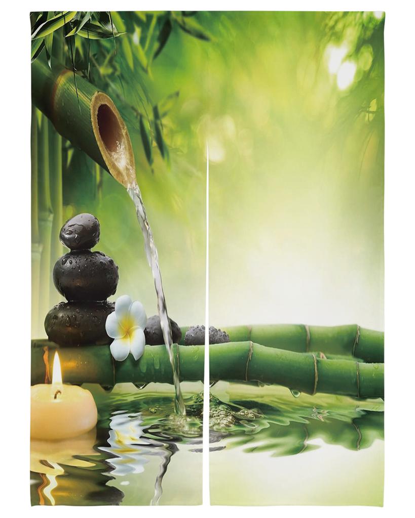 Zen Stone Bamboo Door Curta Entrance Hanging Half-Curtain Japanese Style Bedroom Partition Drapes Kitchen Doorway Curta