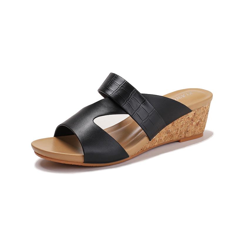 Wedge Heel Slippers for Women To Wear Thick-soled Open-toed One-word Slippers, Versatile In Summer, Light, Comfortable and Cool Slippers