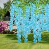 12Pcs Artificial Wisteria 3 Forks Realistic Home Wedding Garden Indoor Outdoor Wall Hanging Colorful Faux Flower Vines Garland Decoration