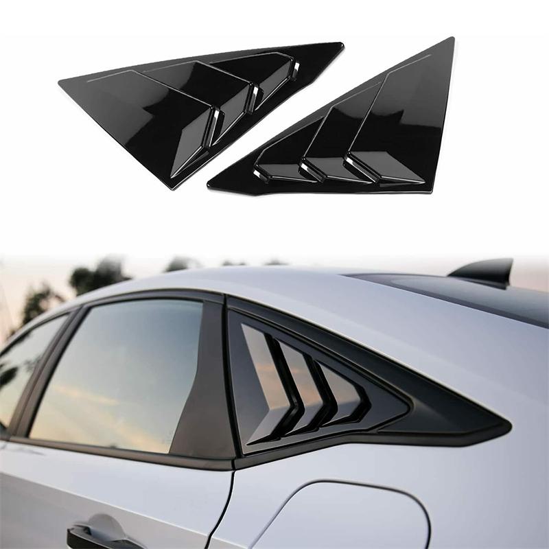 2PCS Side Window Louver Shutter Cover Trim For Honda Civic 11th + Carbon Fiber ABS Black