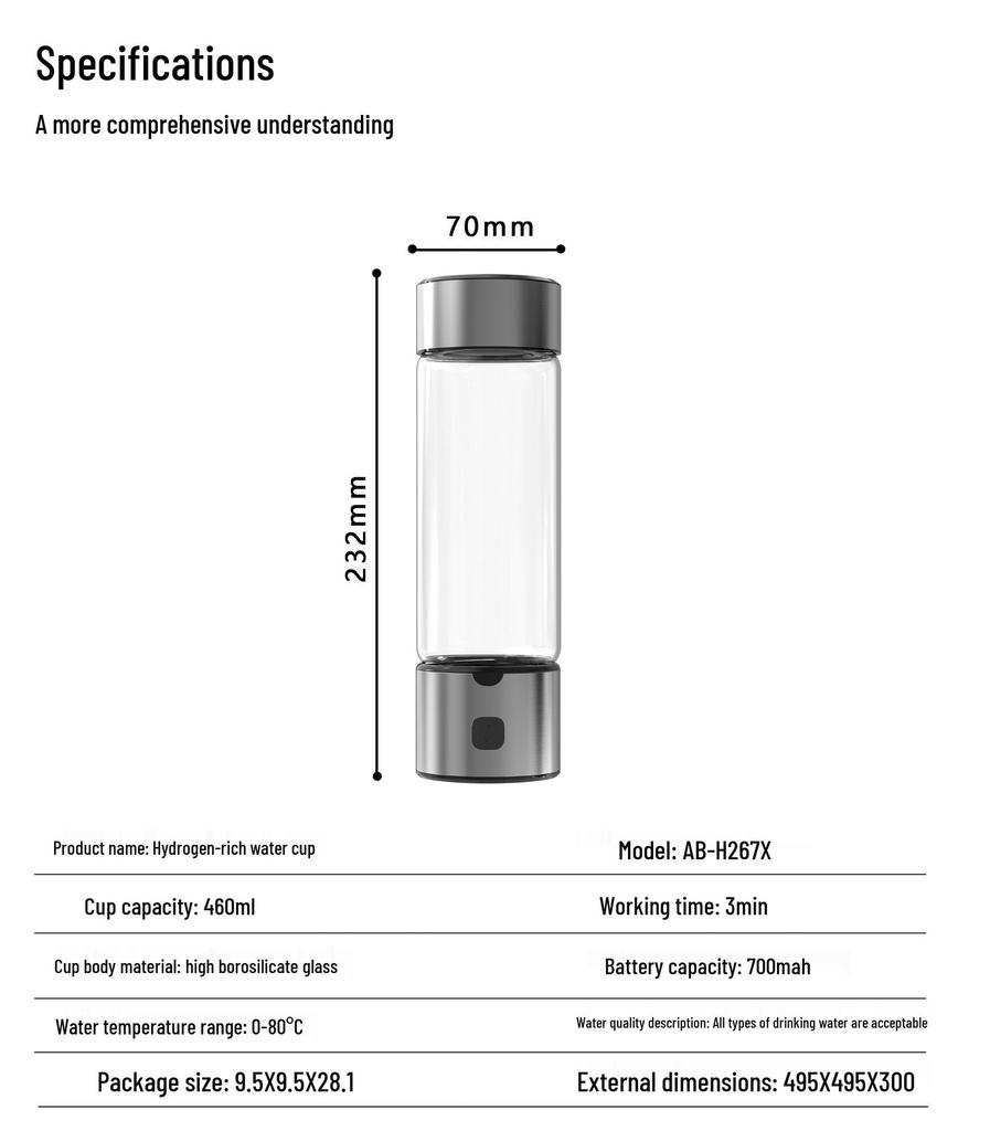 Fifth-Gen Hydrogen-Rich Water Cup: Two-in-One Electrolytic Hydrogen Generator and Hot-Selling Bottle.