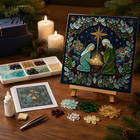 Festive Room Decor Christmas Lighthouse Mosaic Art Kit for Adults, DIY Coastal Craft with Decorations Colorful Acrylic Pieces, Decoration Holiday Home