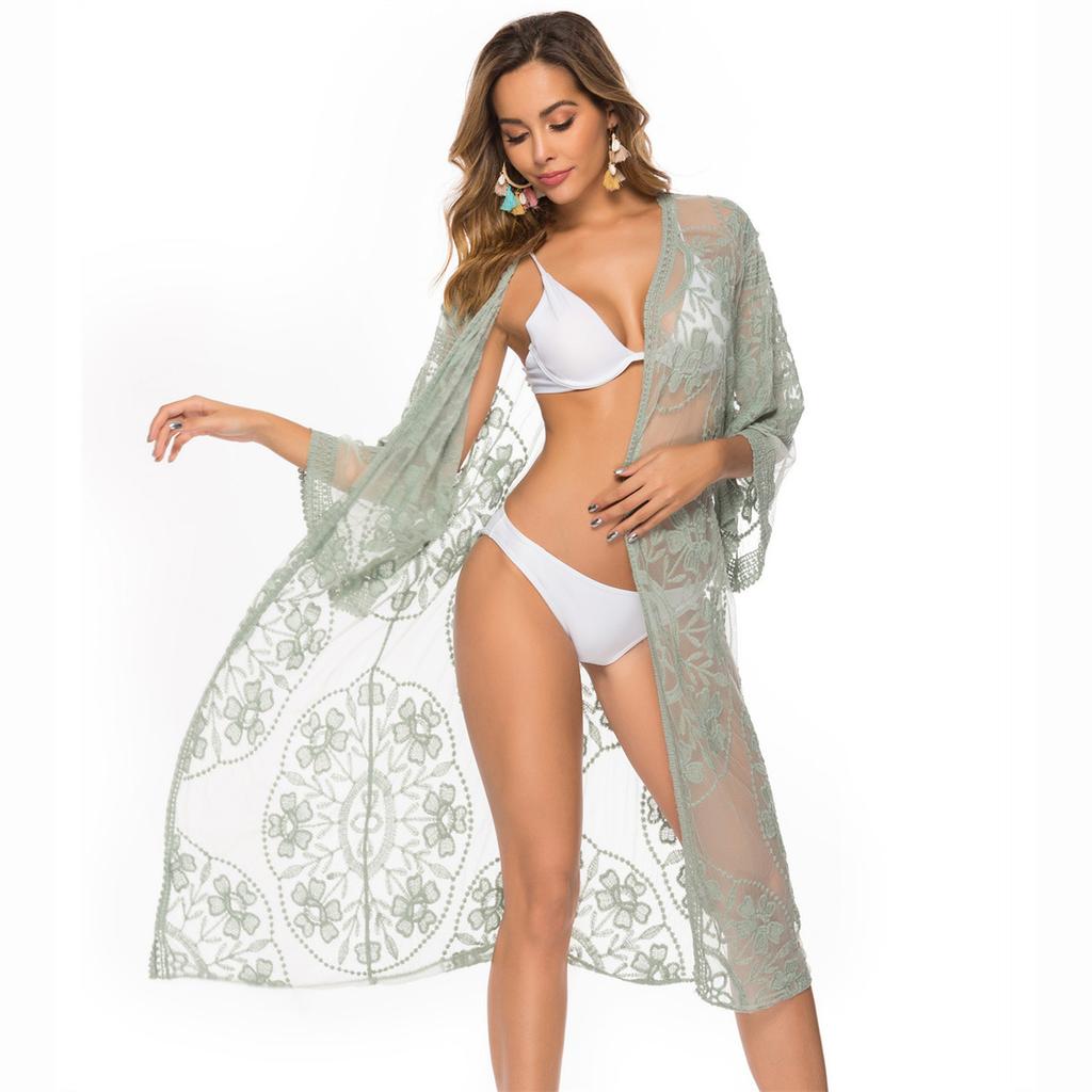 Women's Cardigan Explosion Beach Coverup Mesh Bikini Outer Cardigan Lace Embroidery Sunbrella