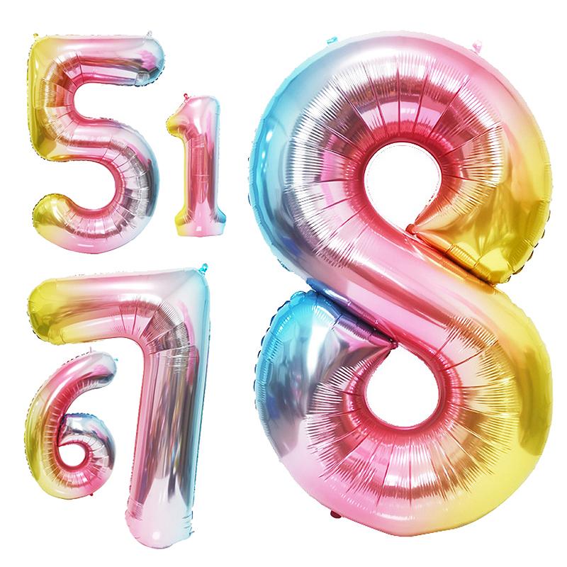 40Inch Rainbow Number 0-9 Foil Balloons Happy Birthday Wedding Party Decoration Adult Colorful Helium Balloon Globos Kids Gift