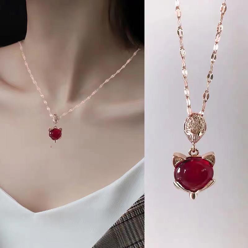 Модное ожерелье из розового золота с лисой в виде ключицы, невыцветающая цепочка с подвеской из титановой стали