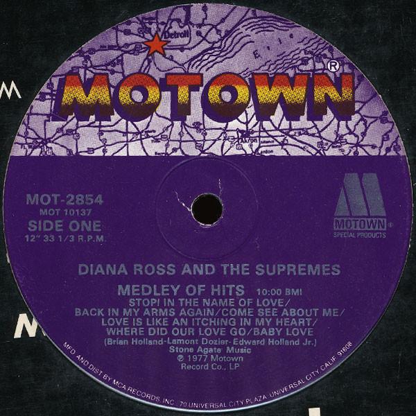 12-дюймовая пластинка SUPREMES / DIANA ROSS - Medley Of Hits / Love Hangover MOT2854 Motown 1988 США Soul/Funk Б/у