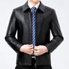 Autumn and Winter New Men's Leather Jackets, Fashionable Lapels, Middle-aged Men's Cowhide Jackets, Single Leather and Velvet Jackets