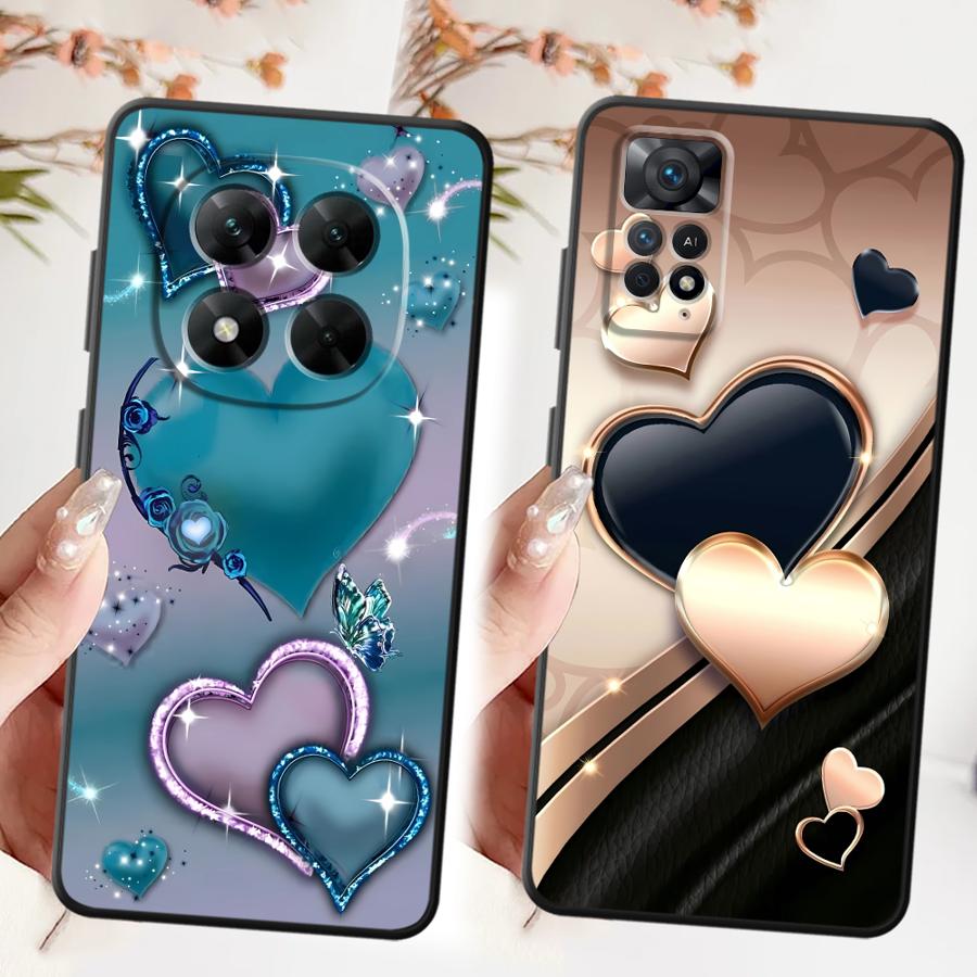 Чехол в форме сердца для Xiaomi Redmi Note 7 8 9S 10S 11s 9 10 11 12 Pro 12s 13 14 Pro Plus Черный Мягкий Чехол для Телефона