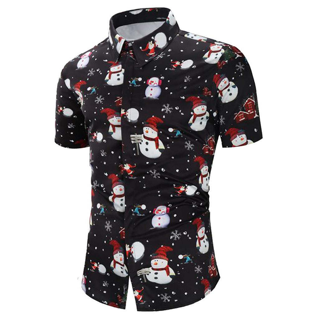 Men Casual Snowflakes Christmas Deer Printed Christmas Shirt Top Blouse
