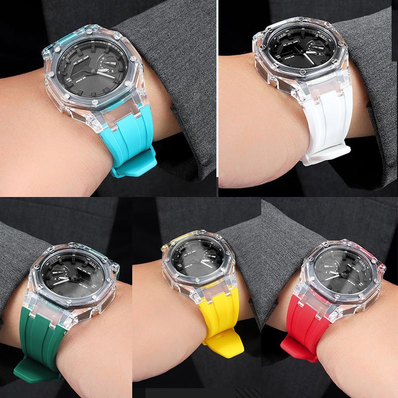 Для Casio Farmhouse Oak Часы GA2100/GA2110/GA-B2100 Модифицированный Прозрачный Корпус Силиконовые Часы с Резиновой Цепью Набор Аксессуаров