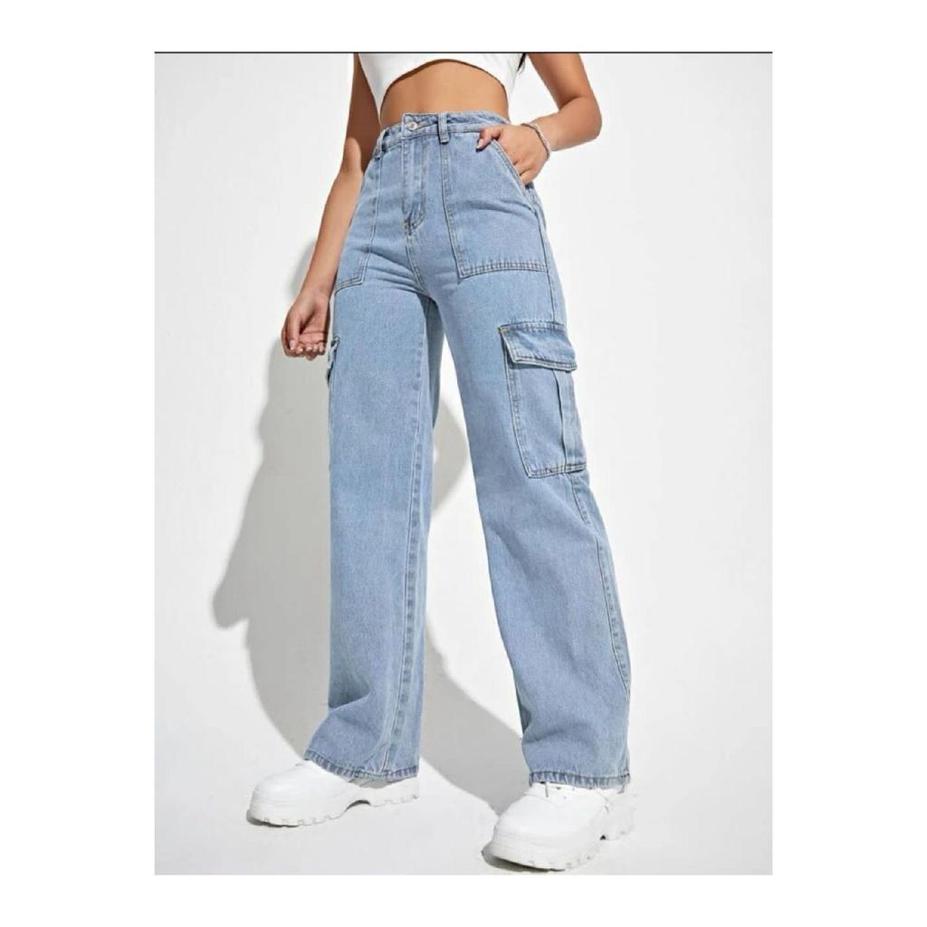 Женские синие свободные широкие джинсы-палаццо большого размера