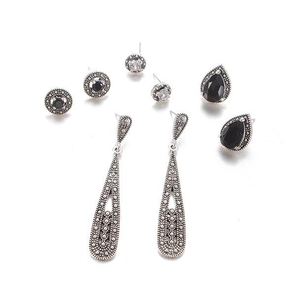 2 Style Vintage Stainless Natural Crystal Stud Earring Set Hypoallergenicearrings Jewelry Gifts