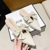 Slides with Heel Summer 2024 Mules Women's Slippers and Ladies Sandals Pointed Toe Shoes Bow Job Eva On Promotion Small Size Y B