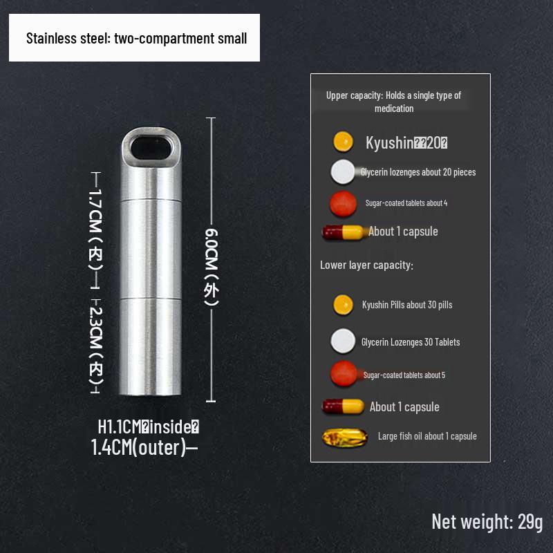 Водонепроницаемая мини-таблетница из нержавеющей стали - Портативный, влагозащищенный дорожный контейнер для лекарств