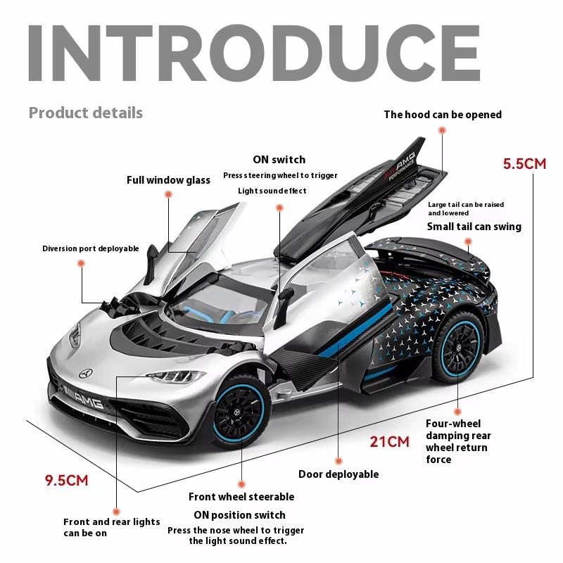 New 1:24 Mercedes-Benz AMG ONE Super Racing Alloy Die-cast Car Model Sound and Light Collectible Hobby Adult Birthday Gift Boy Trendy Toy Ornaments